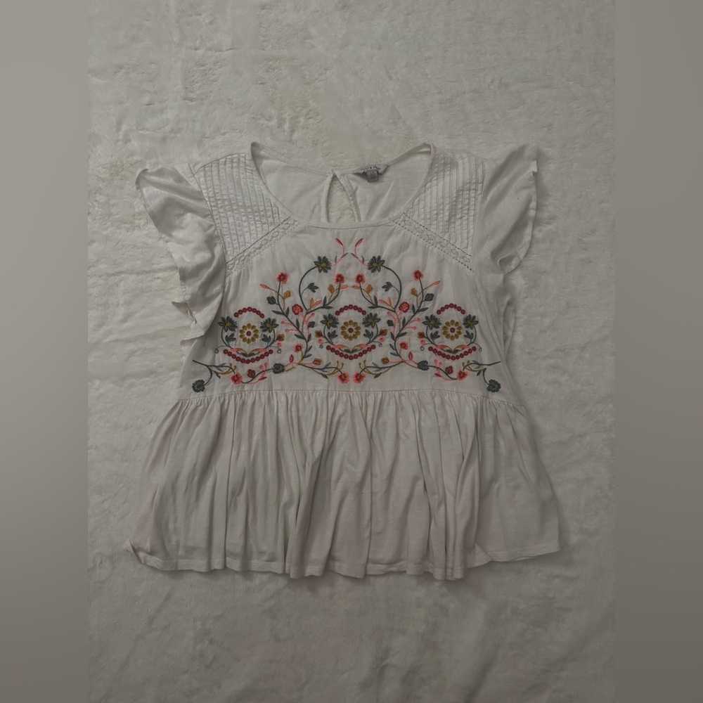 Lucky Brand Embroidered White Floral Women's Top